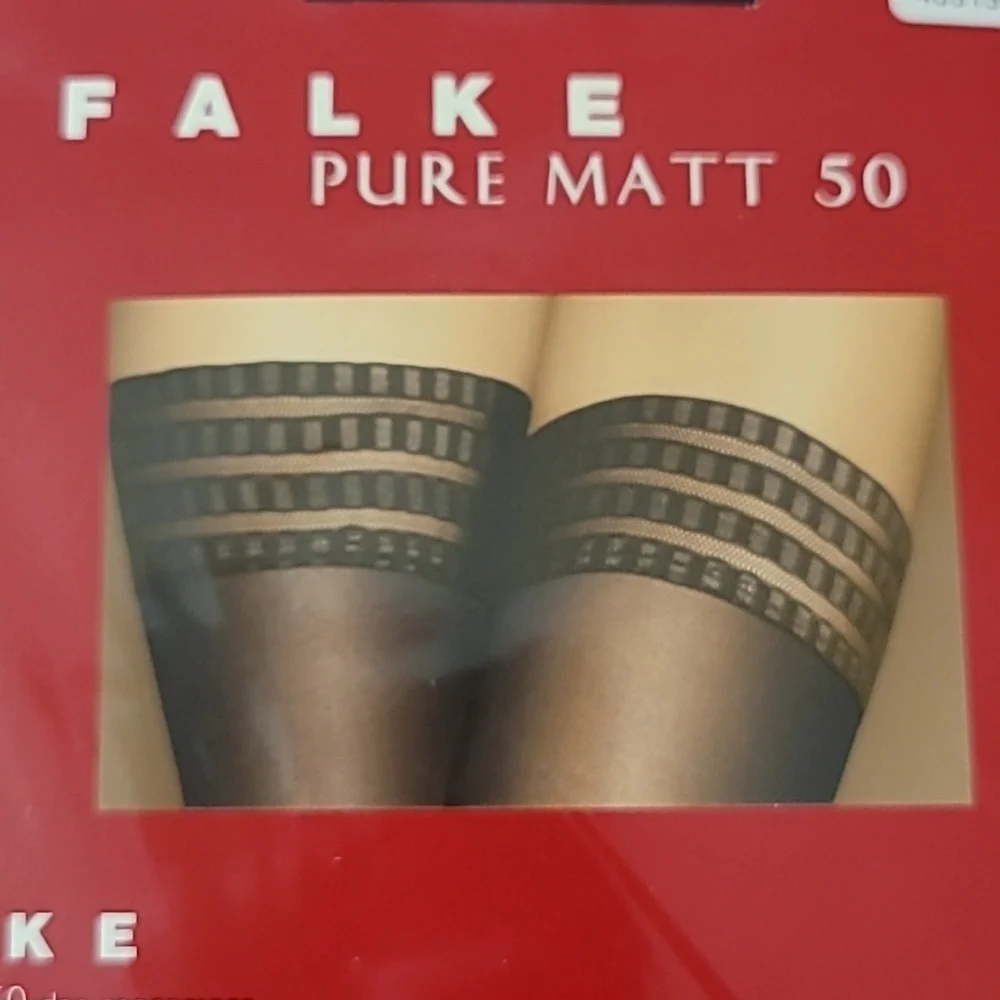 FALKE Pure Matt 50 Tigh Hight Stay-up Black Color New